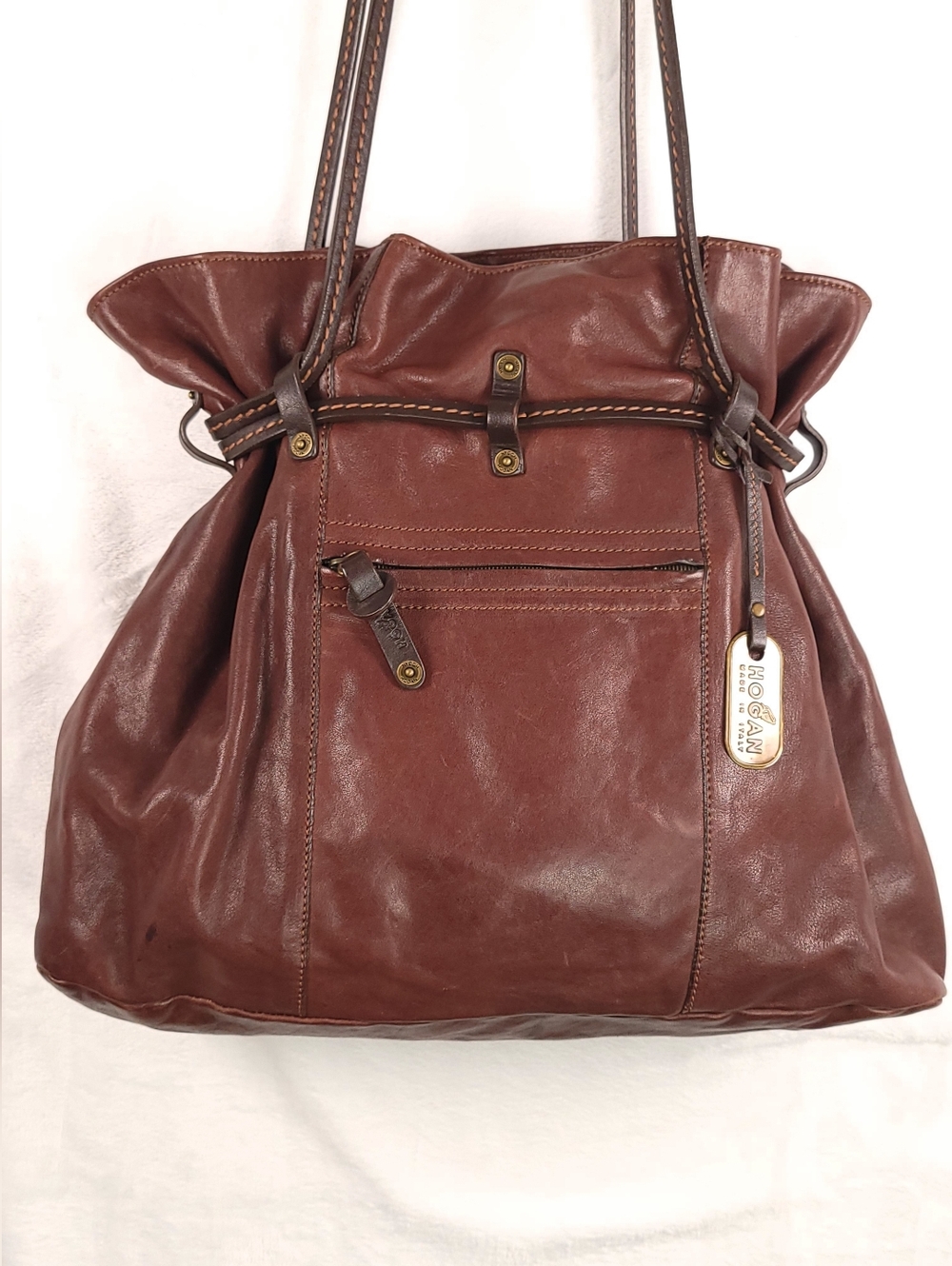 Hogan Pleated Media Tote Slouchy Handbag